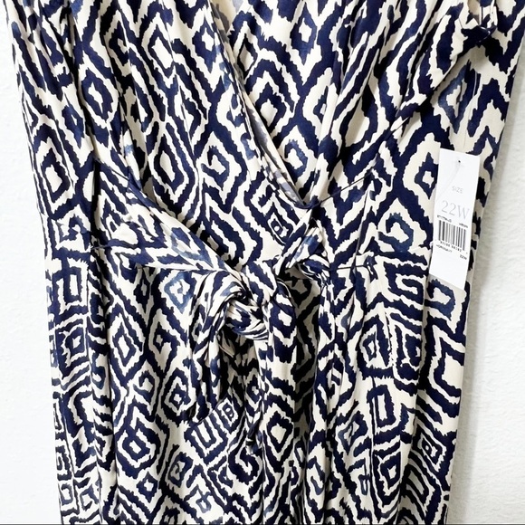 JULIE DILLON NEW YORK PLUS SIZE 22W WOMEN V-NECK BLUE CREAM POLYESTER DRESS NWT - Picture 7 of 10